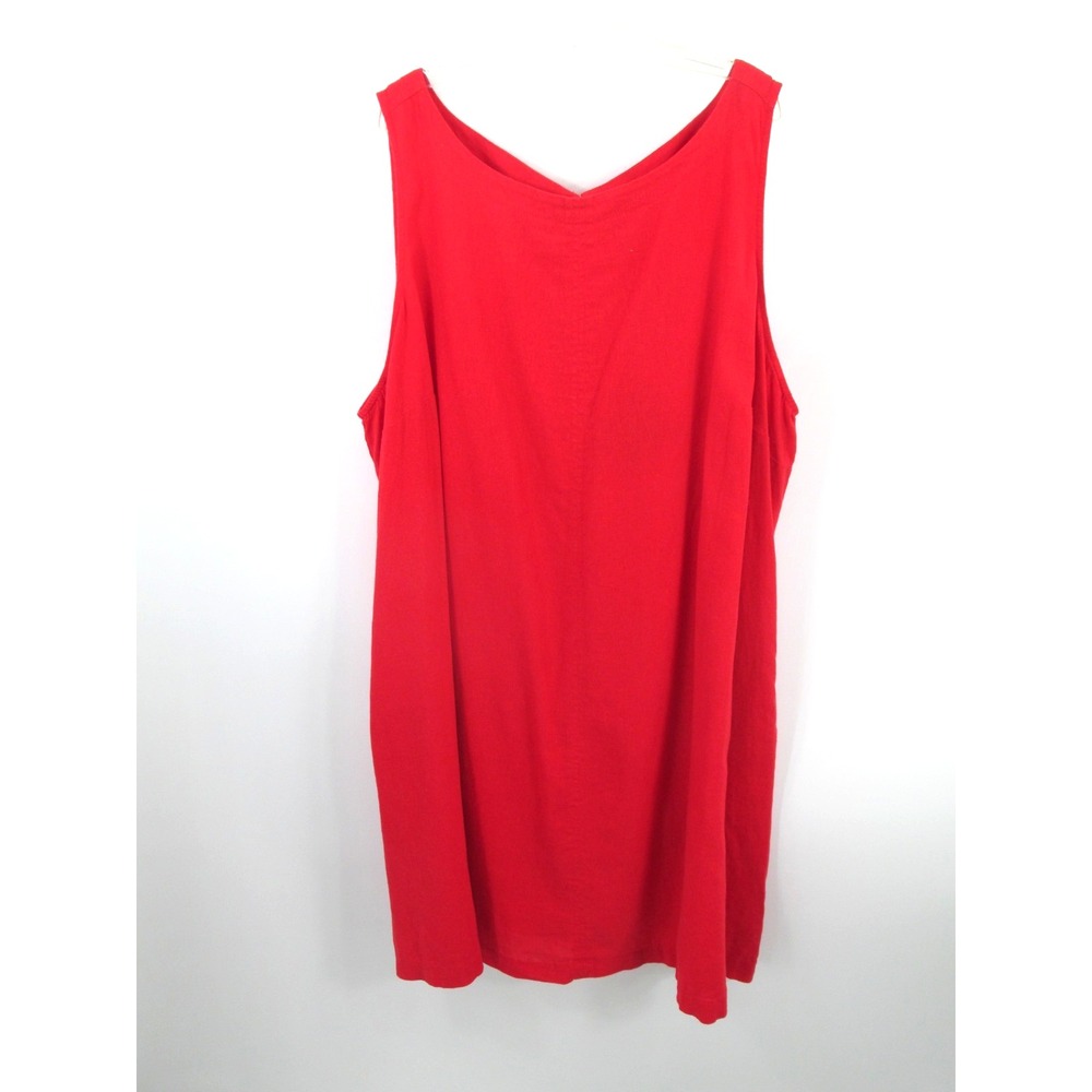 NWT AVA & VIV Midi Shift Dress Women Plus 2X Red Pockets Linen Blend Minimalist